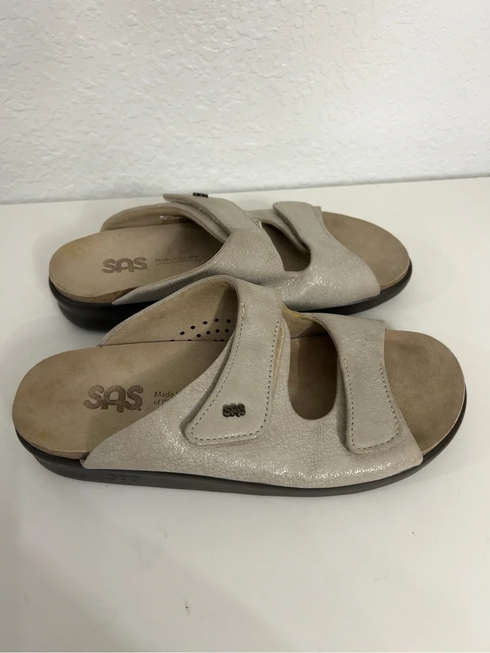 SAS Women’s 8 M Bone Leather Adjustable Comfort Slide Sandals Made USA